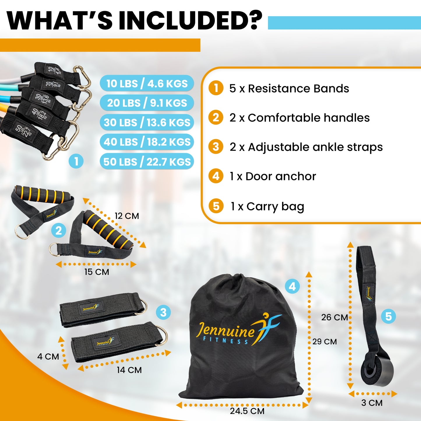 JENNUINE FITNESS Resistance Band Handles Kit | Workout Anywhere